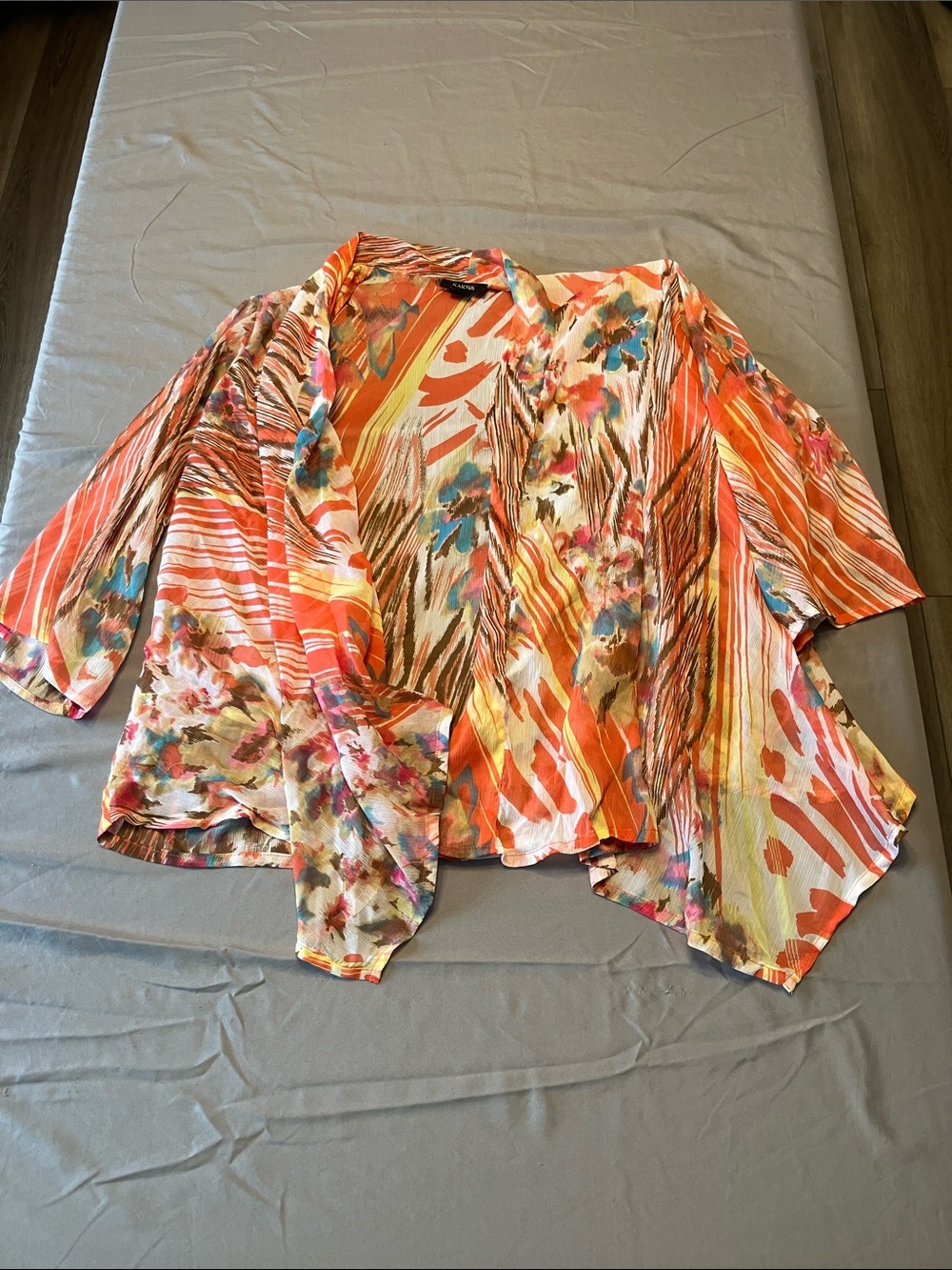 Flowy Orange Floral Watercolor Open-Front Women's Tunic